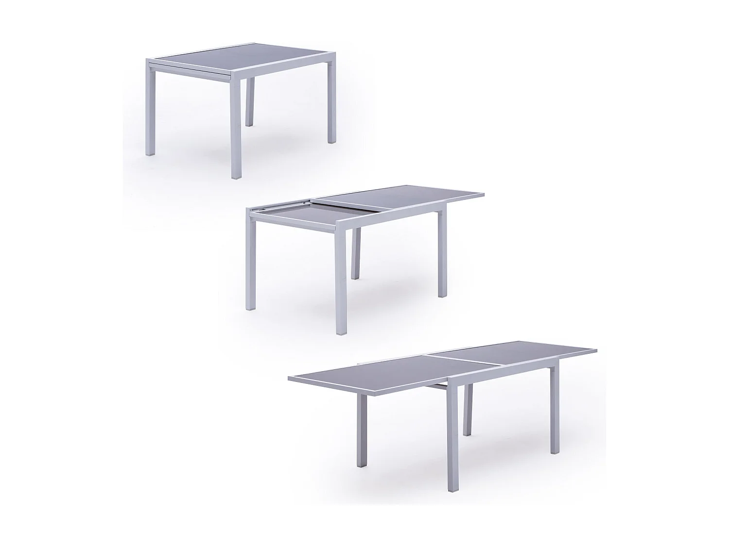 Gartenmöbel LAMPEDUSA ausziehbar aus grauem Textilene 10 Sitzplätze - Weißaluminium