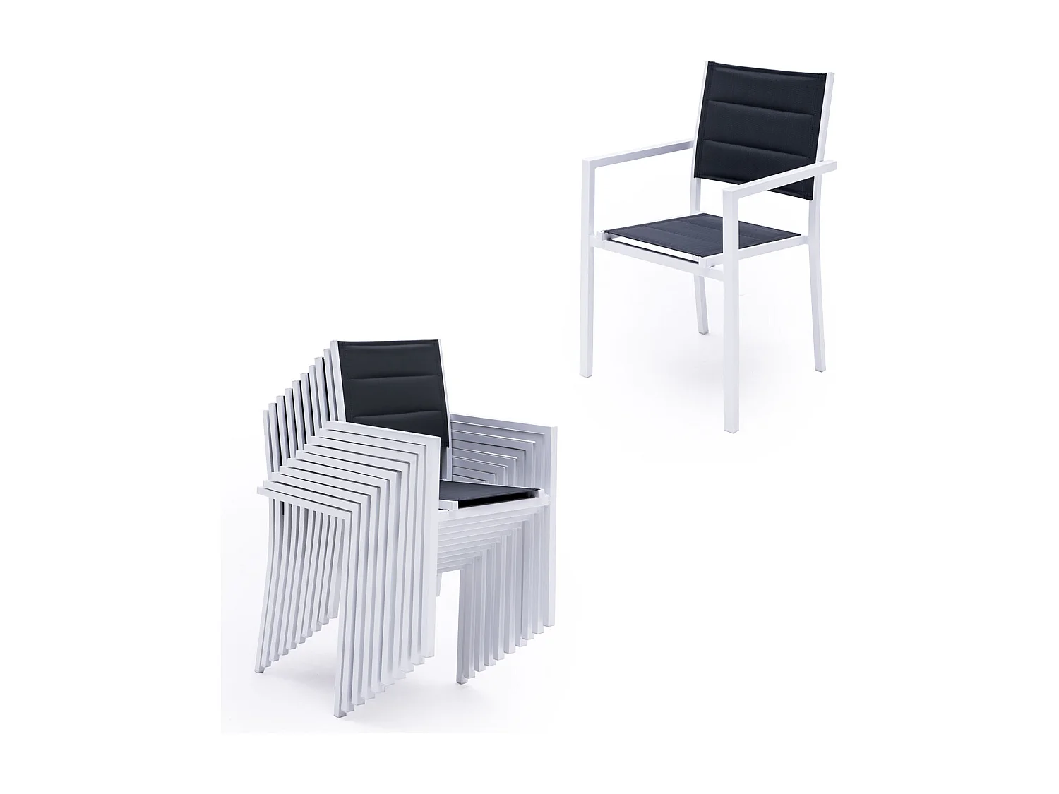 Salon de jardin LAMPEDUSA extensible en textilène gris 10 places - aluminium blanc - HAPPY GARDEN