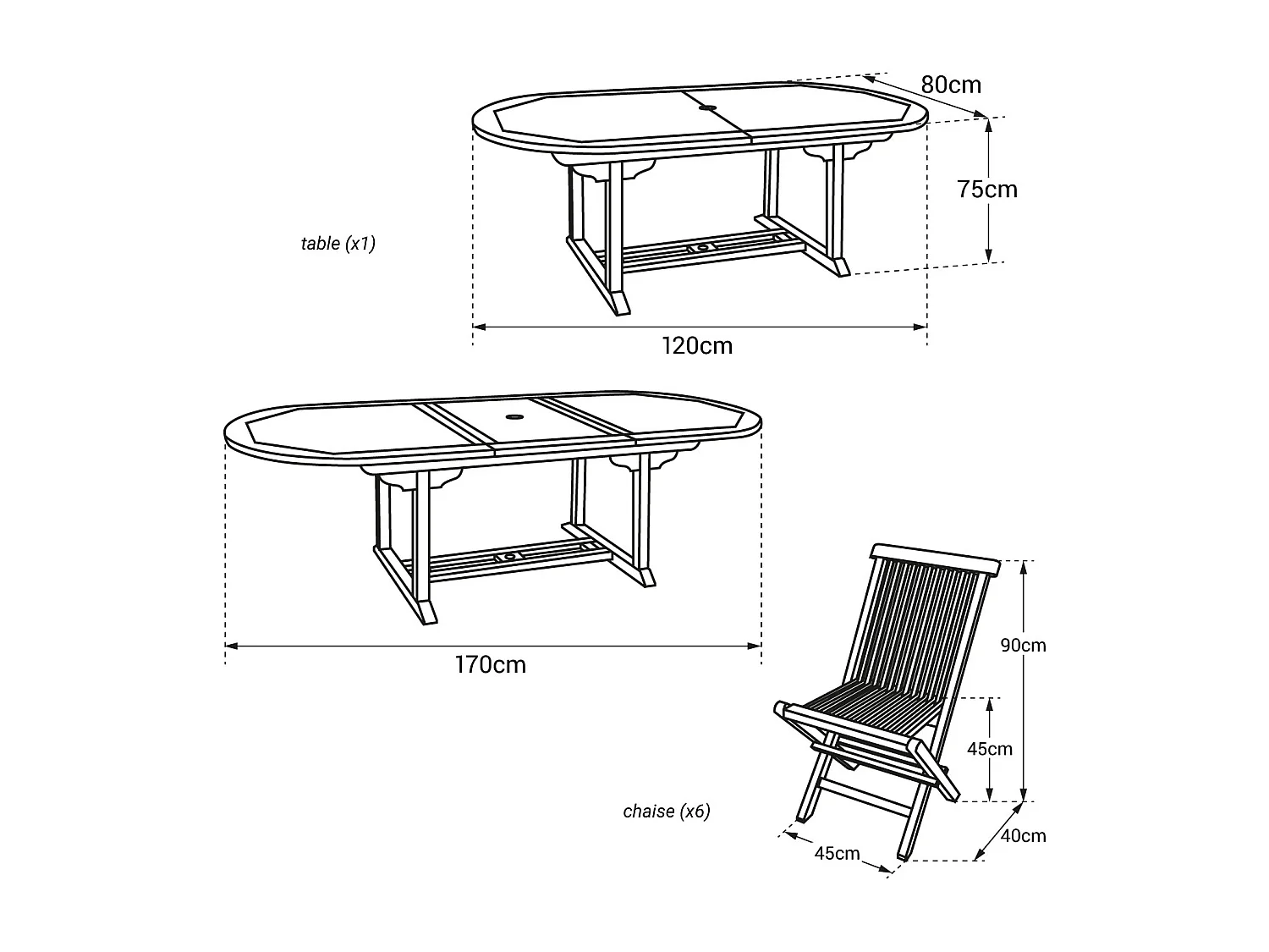 Teak tuinmeubelen LOMBOK - ovale uitschuifbare tafel - 6 zitplaatsen