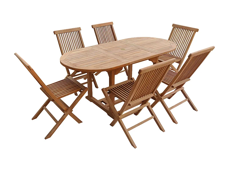 Teakholz-Gartenmöbel LOMBOK - ovaler ausziehbarer Tisch - 6 Plätze