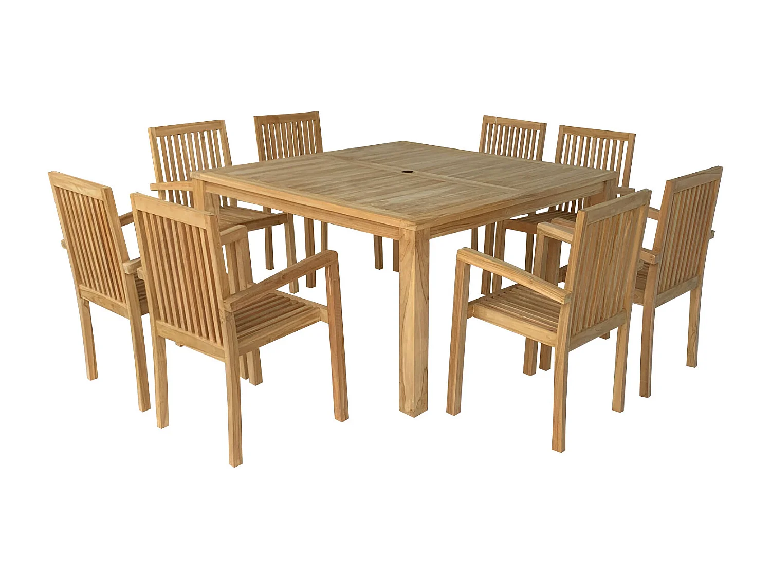 Salon de jardin en teck JAVA - table carrée - 8 places - HAPPY GARDEN