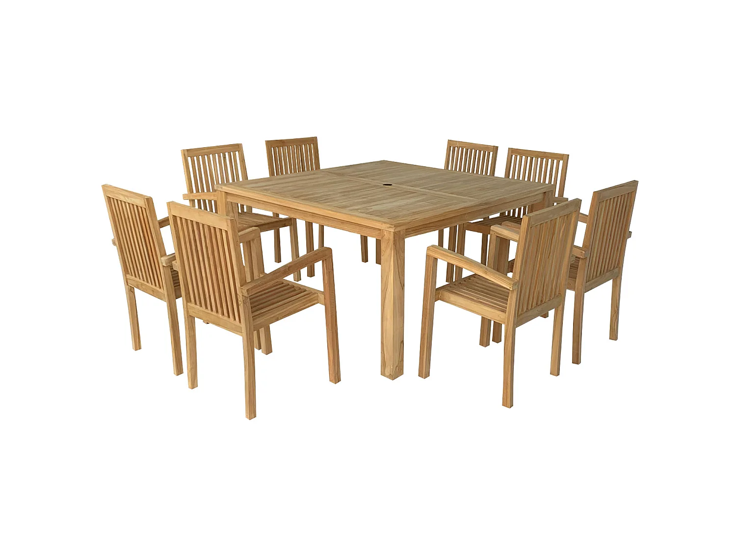 Salon de jardin en teck JAVA - table carrée - 8 places - HAPPY GARDEN
