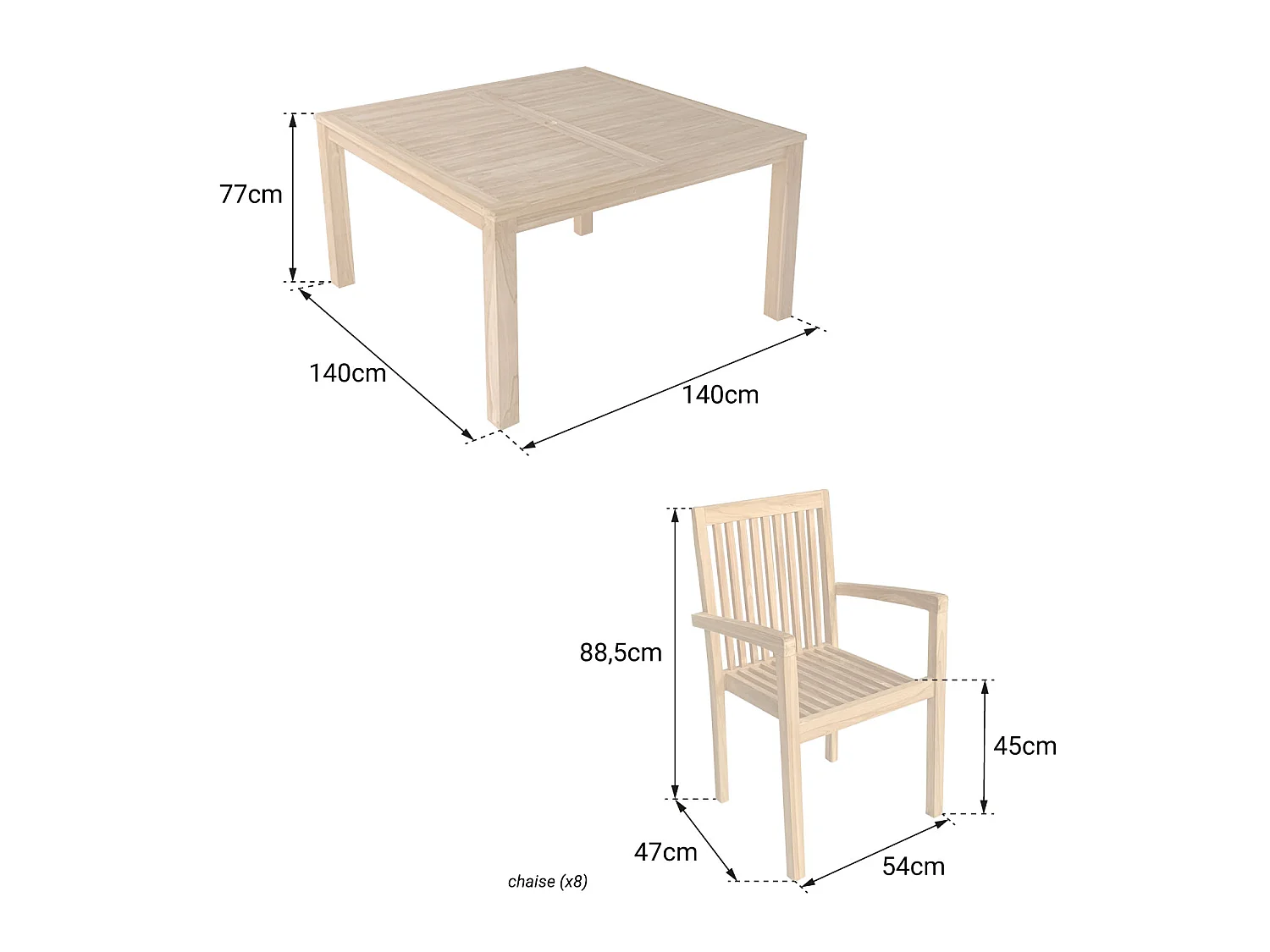 Salon de jardin en teck JAVA - table carrée - 8 places - HAPPY GARDEN