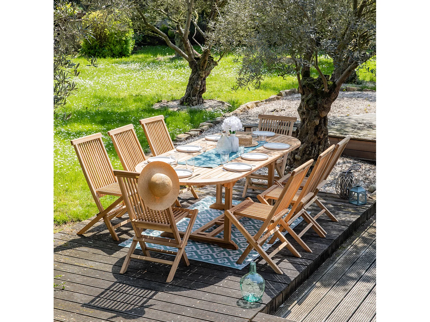 Teak tuinmeubelen LOMBOK - ovale uitschuifbare tafel - 8 zitplaatsen