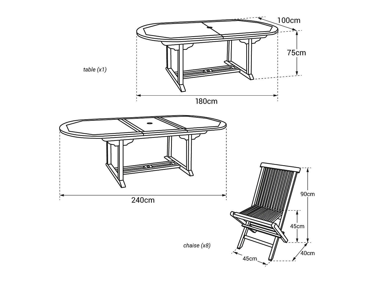 Salon de jardin en teck LOMBOK - table ovale extensible - 8 places - HAPPY GARDEN