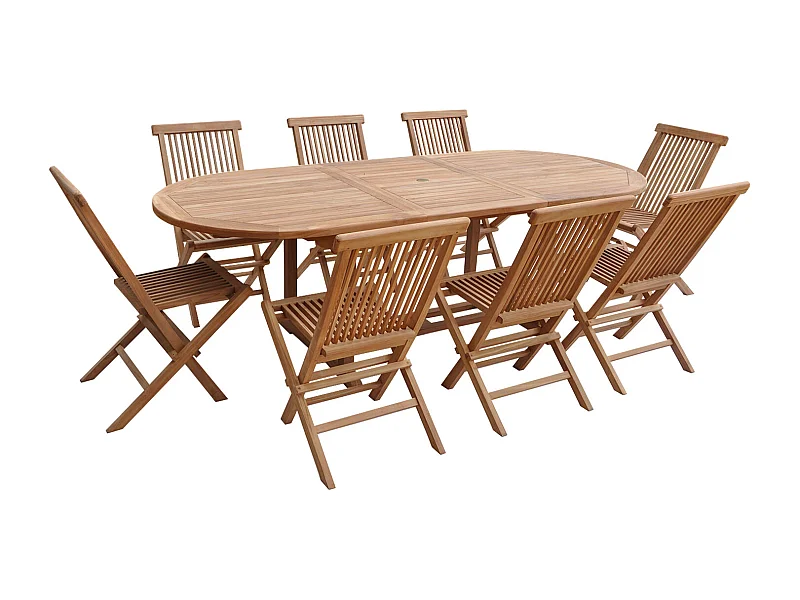 Muebles de jardín de teca LOMBOK mesa extensible ovalada 8 plazas