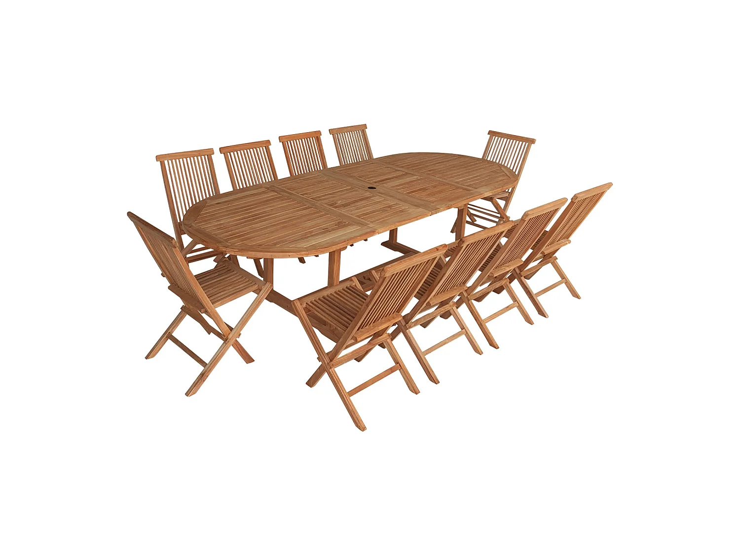 Salon de jardin en teck LOMBOK - table ovale extensible - 10 places - HAPPY GARDEN