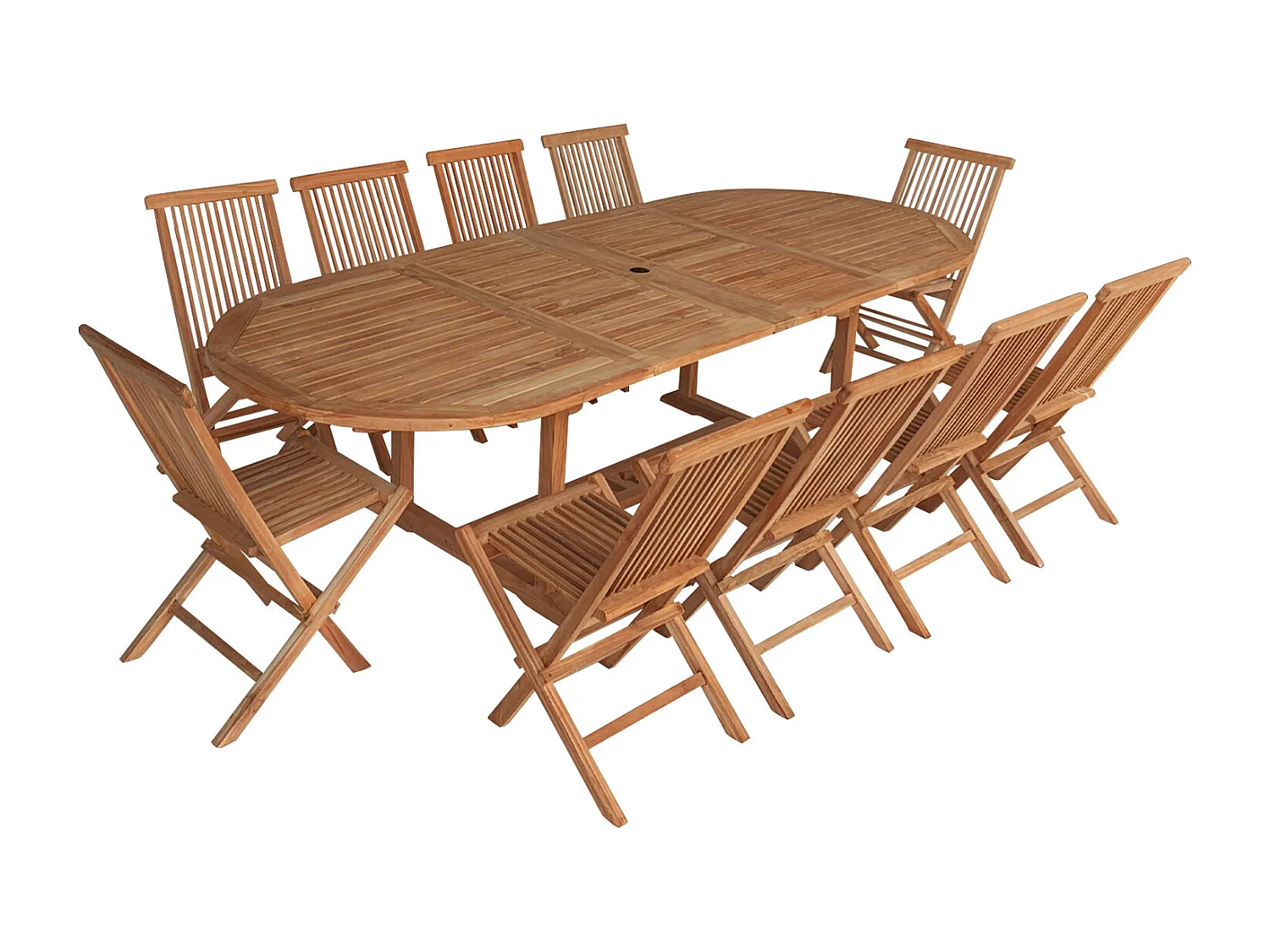 Salon de jardin en teck LOMBOK - table ovale extensible - 10 places - HAPPY GARDEN