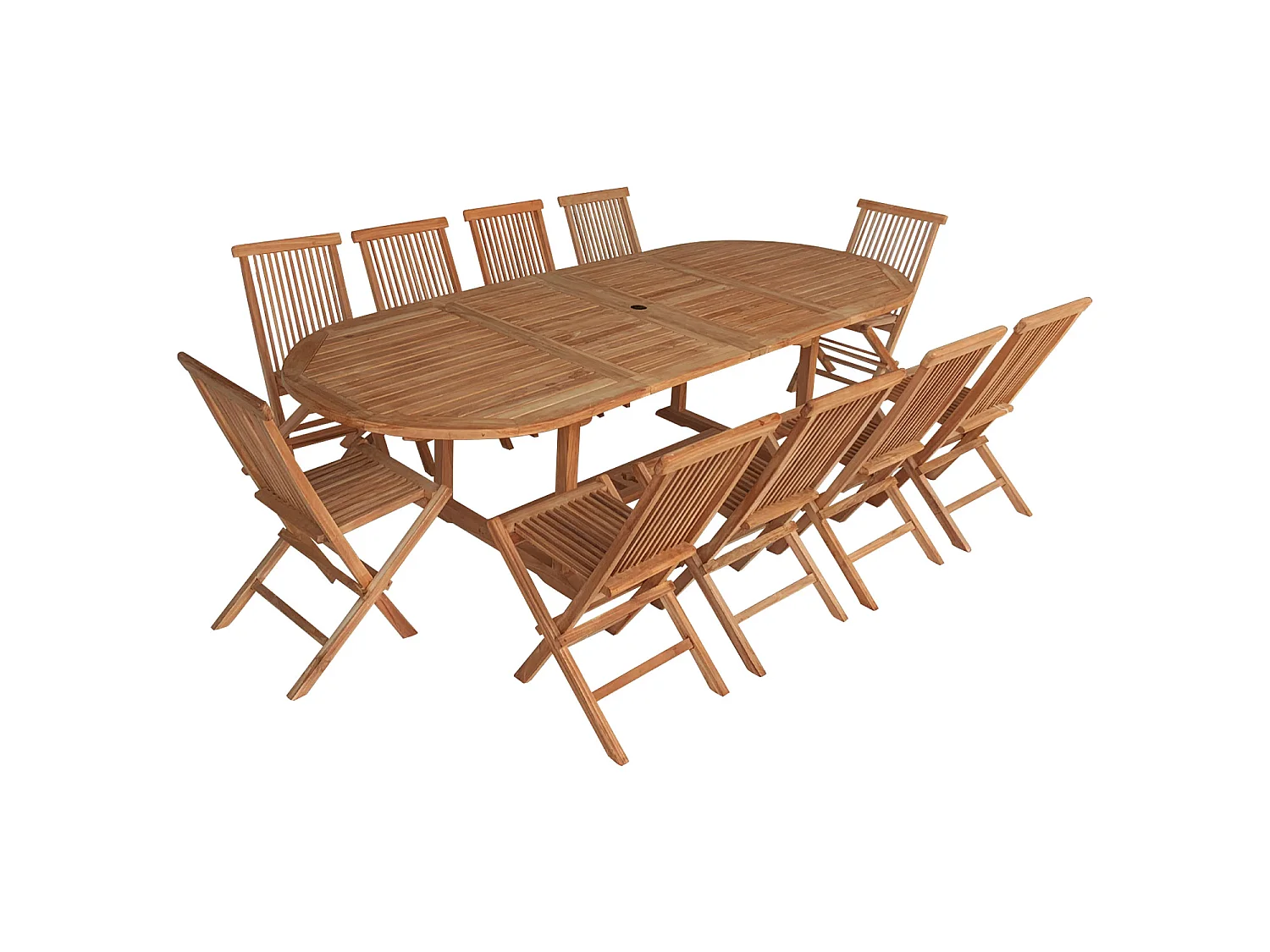 Salon de jardin en teck LOMBOK - table ovale extensible - 10 places - HAPPY GARDEN