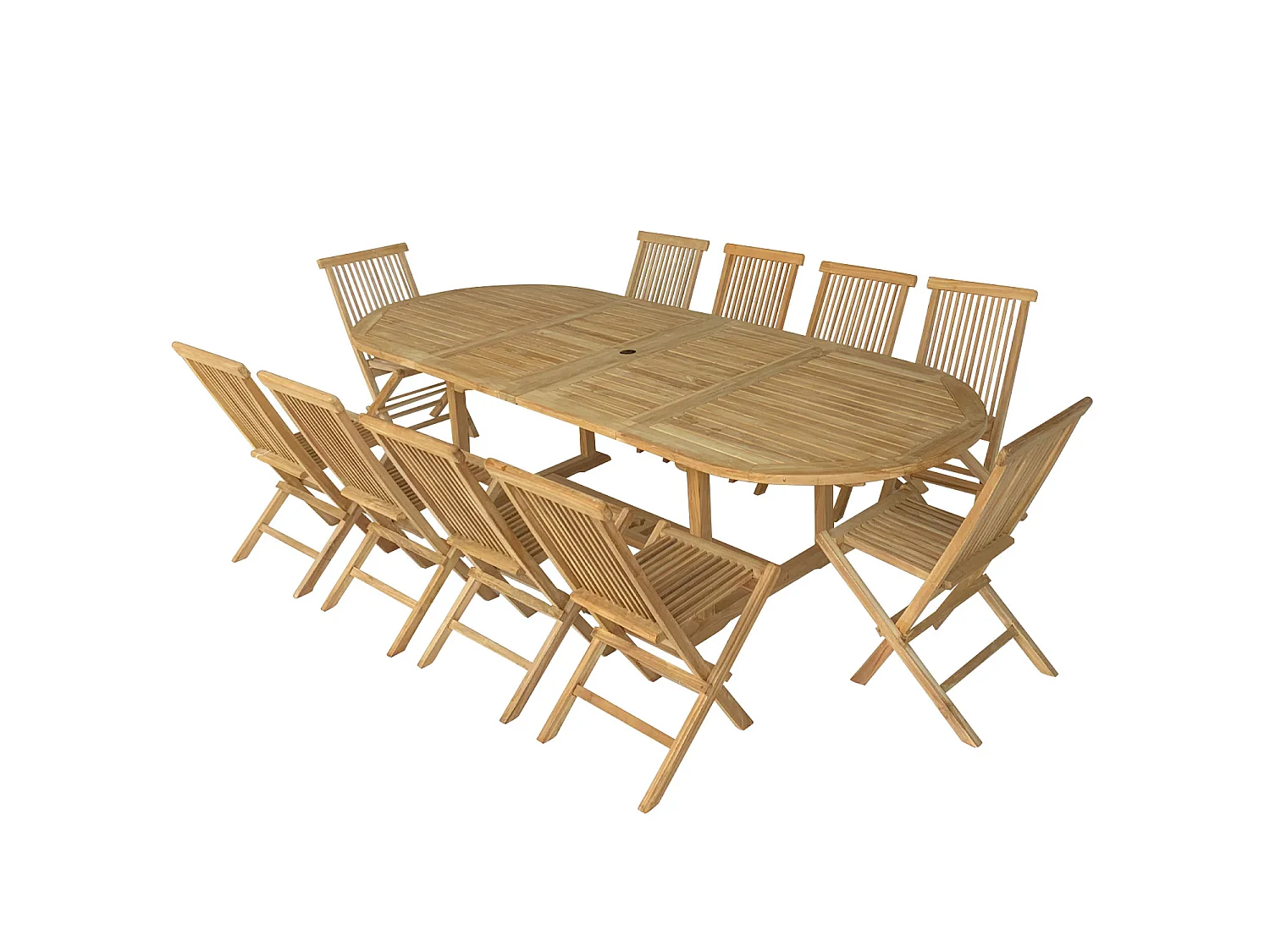 Salon de jardin en teck LOMBOK - table ovale extensible - 10 places - HAPPY GARDEN