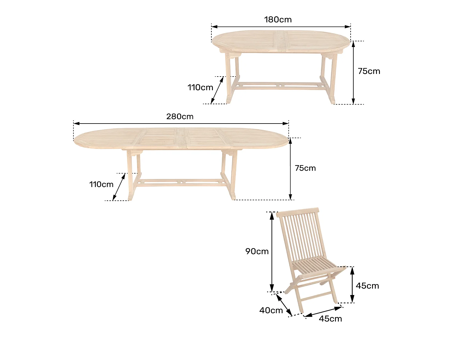 Salon de jardin en teck LOMBOK - table ovale extensible - 10 places - HAPPY GARDEN