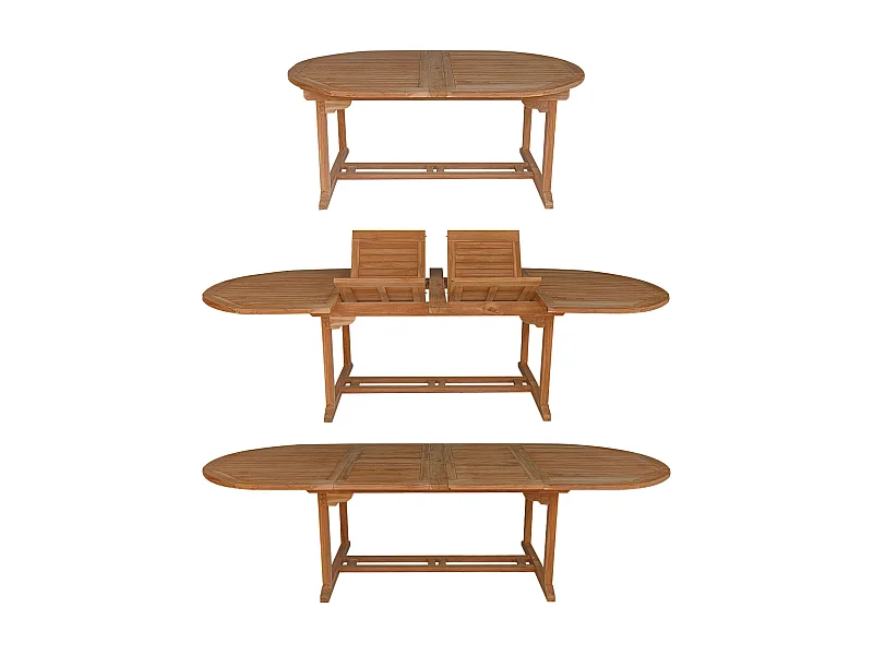 Salon de jardin en teck LOMBOK - table ovale extensible - 10 places - HAPPY GARDEN