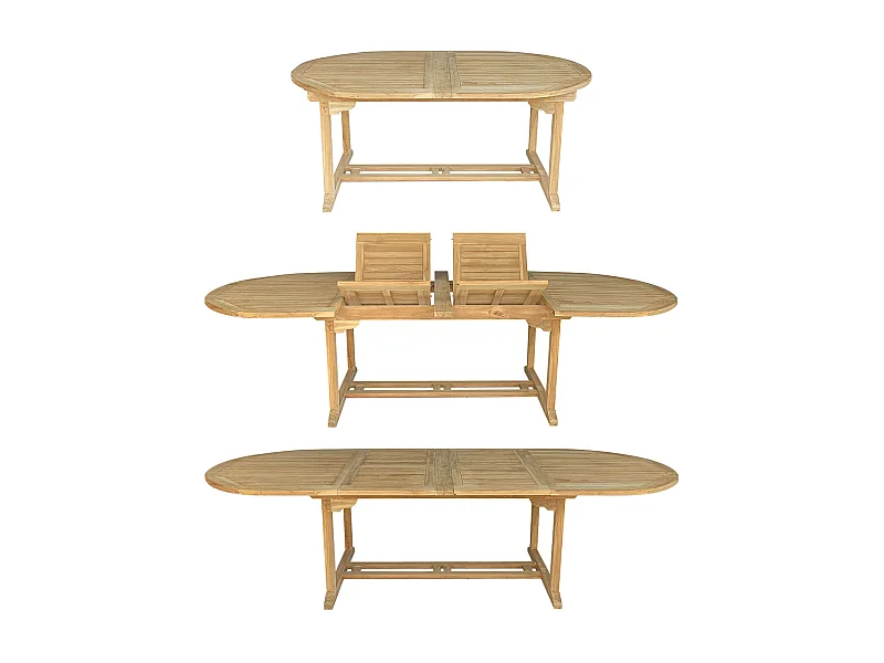 Salon de jardin en teck LOMBOK - table ovale extensible - 10 places - HAPPY GARDEN