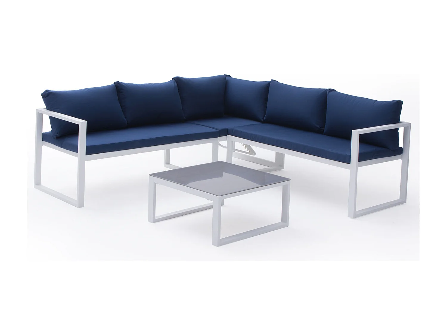 IBIZA modulaire tuinset in blauwe stof 4 zitplaatsen - wit aluminium