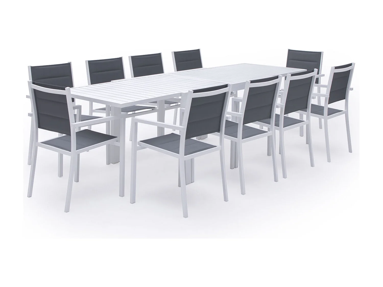 Set di mobili da giardino estensibili in textilene grigio VENEZIA 10 posti - alluminio bianco