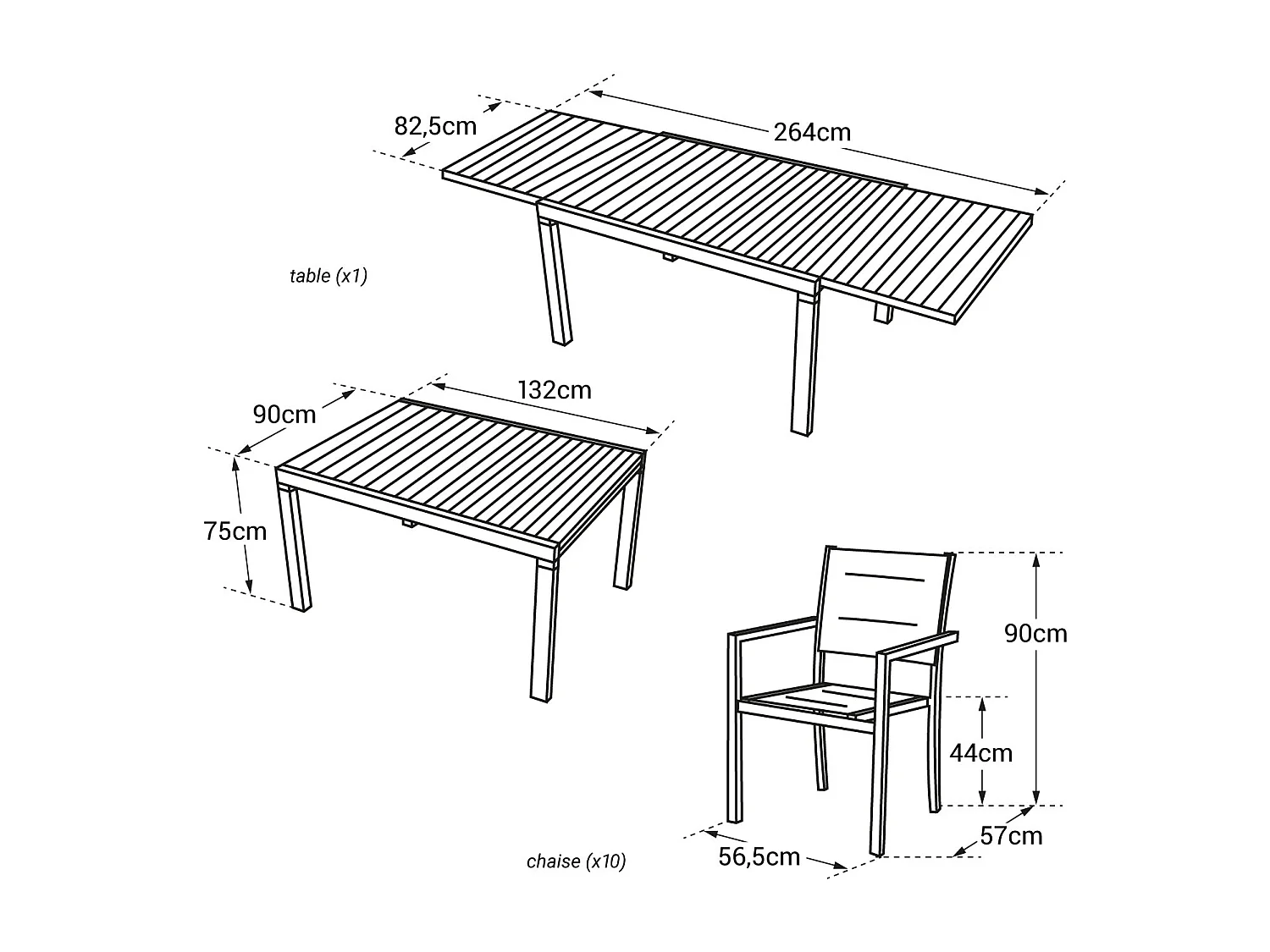 Set di mobili da giardino estensibili in textilene grigio VENEZIA 10 posti - alluminio bianco
