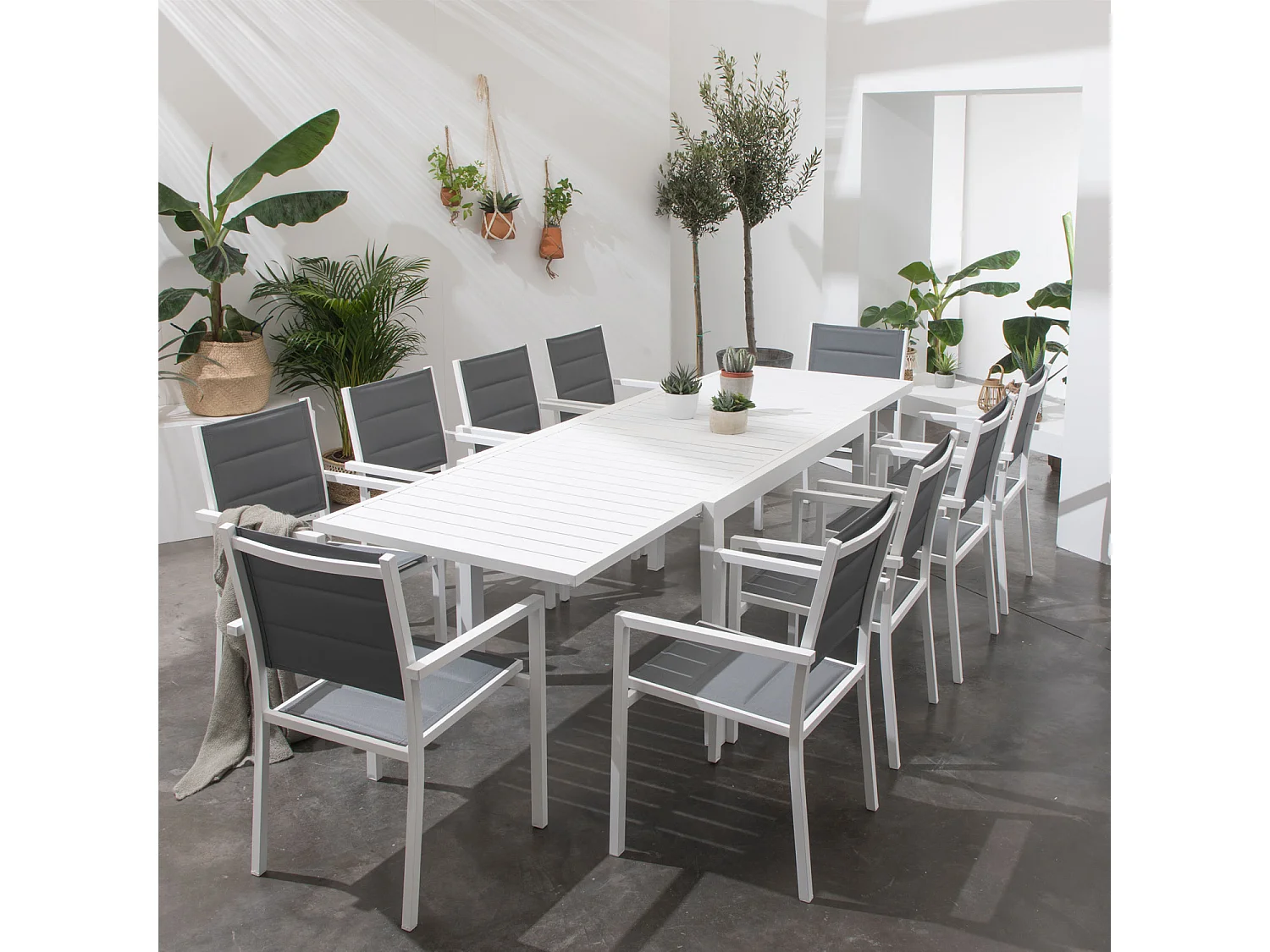 Set di mobili da giardino estensibili in textilene grigio VENEZIA 10 posti - alluminio bianco