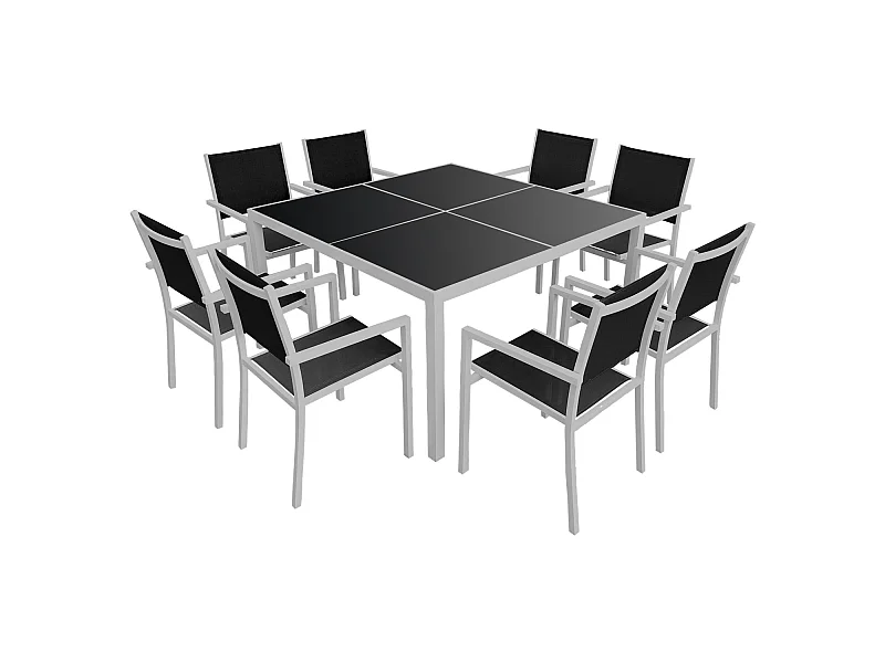 Gartenmöbel CAGLIARI aus schwarzem Textilene 8-Sitzer - Aluminium grau