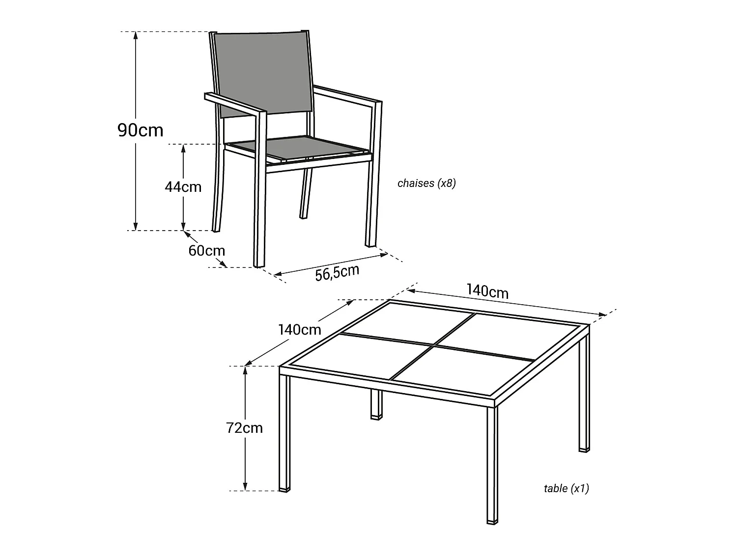 Zwart textilene CAGLIARI tuinset 8 zitplaatsen - grijs aluminium