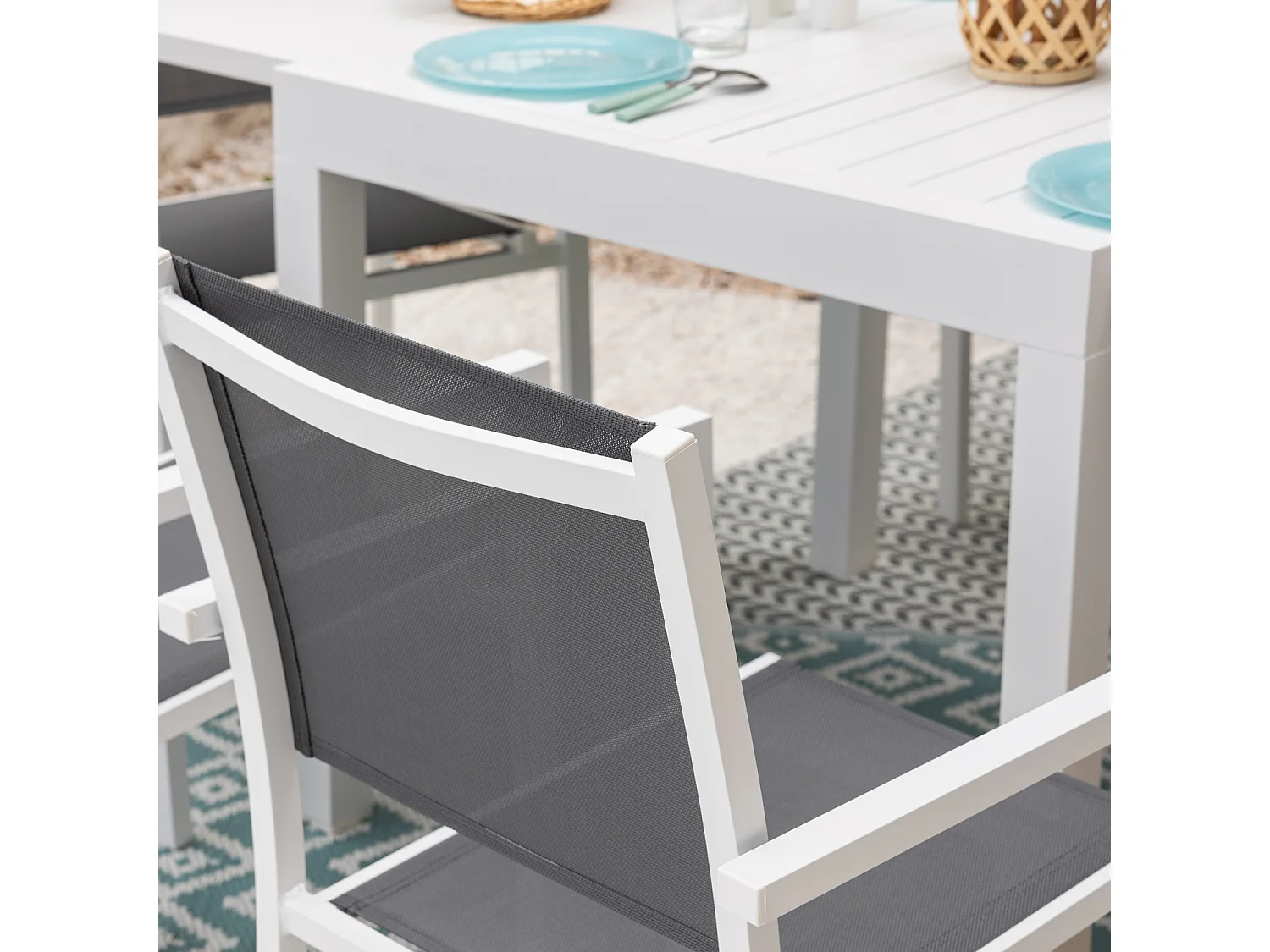 VENEZIA Uitschuifbare tuinset grijs textilene 90/180 - wit aluminium