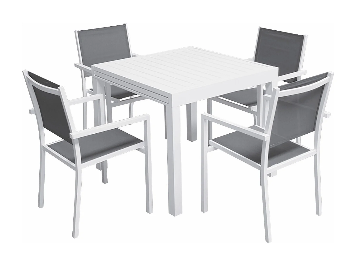 Salon de jardin VENEZIA extensible 90/180 en textilène gris 8 places - aluminium blanc - HAPPY GARDEN