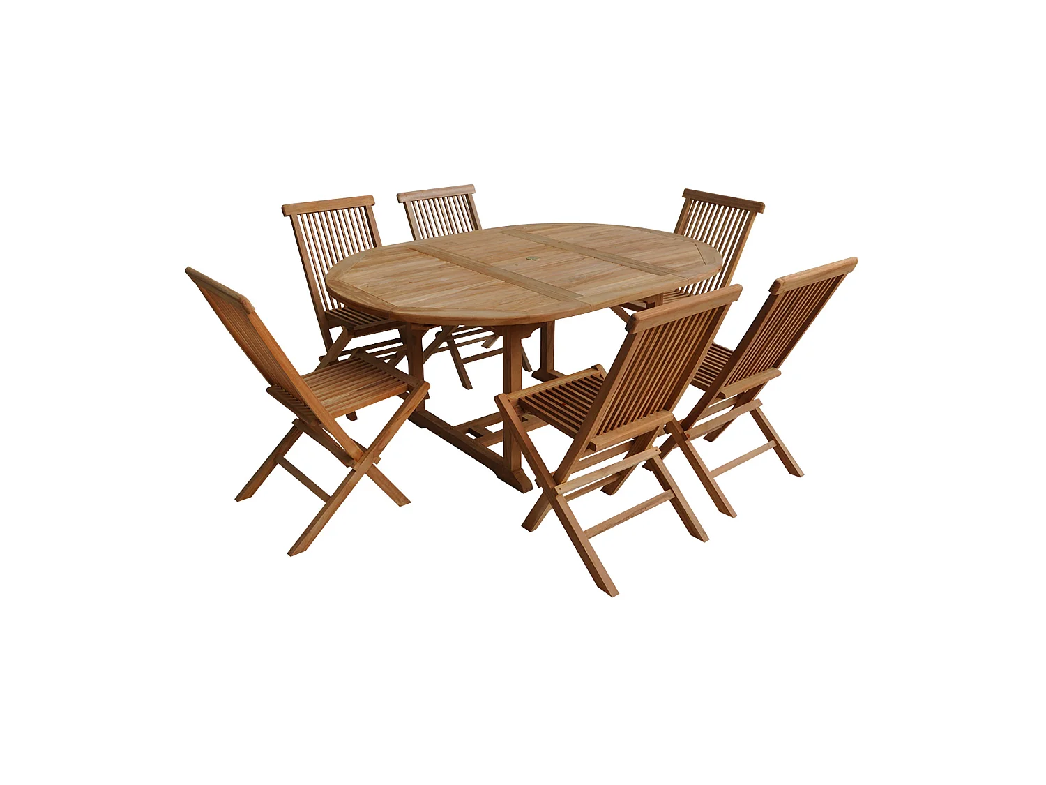 Salon de jardin en teck LOMBOK - table ronde extensible - 6 places - HAPPY GARDEN