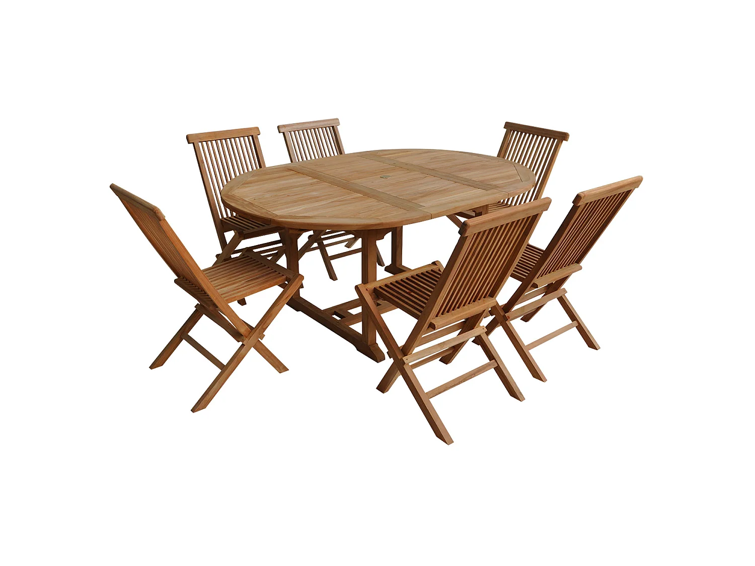 Salon de jardin en teck LOMBOK - table ronde extensible - 6 places - HAPPY GARDEN