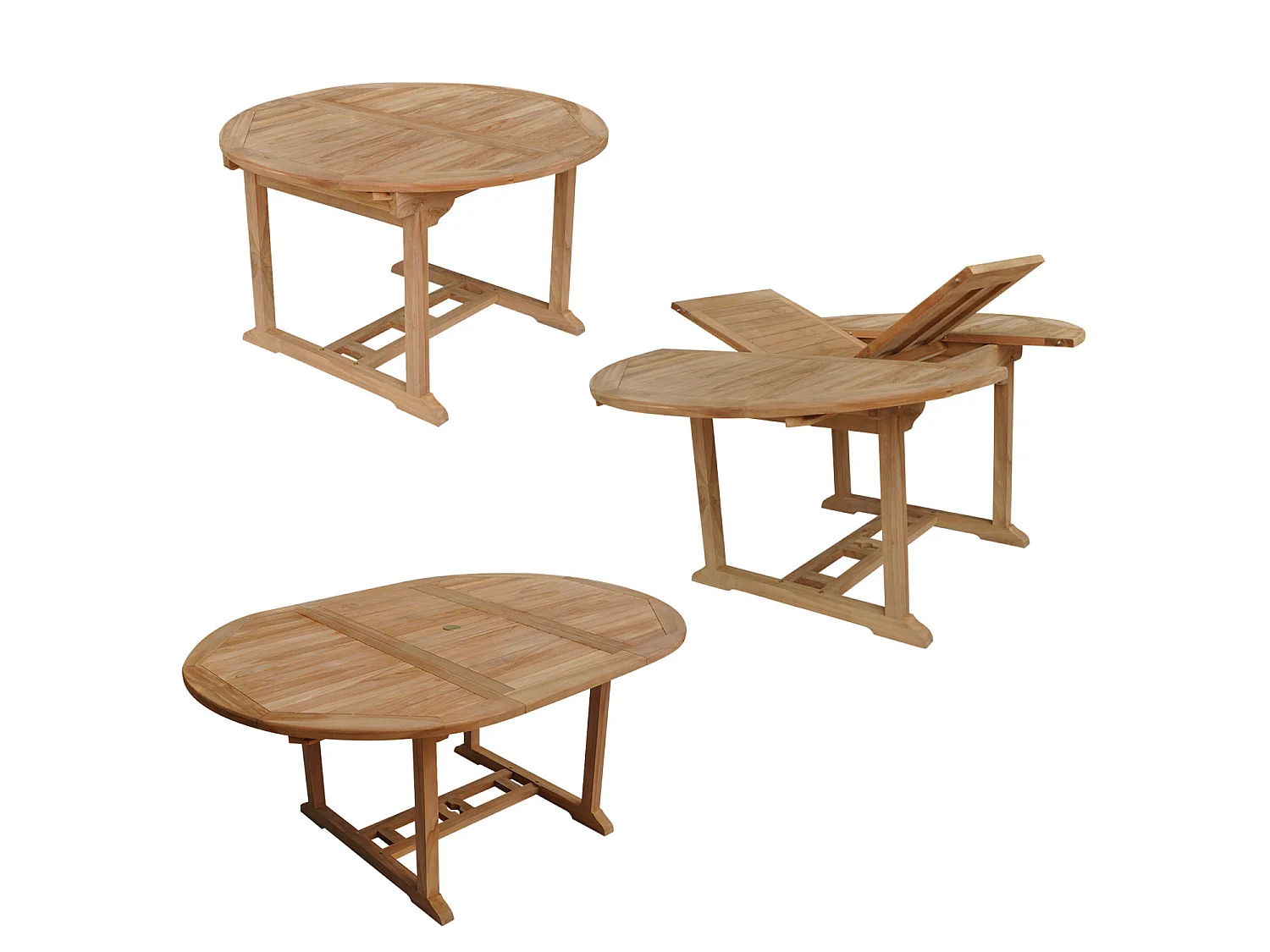 Salon de jardin en teck LOMBOK - table ronde extensible - 6 places - HAPPY GARDEN