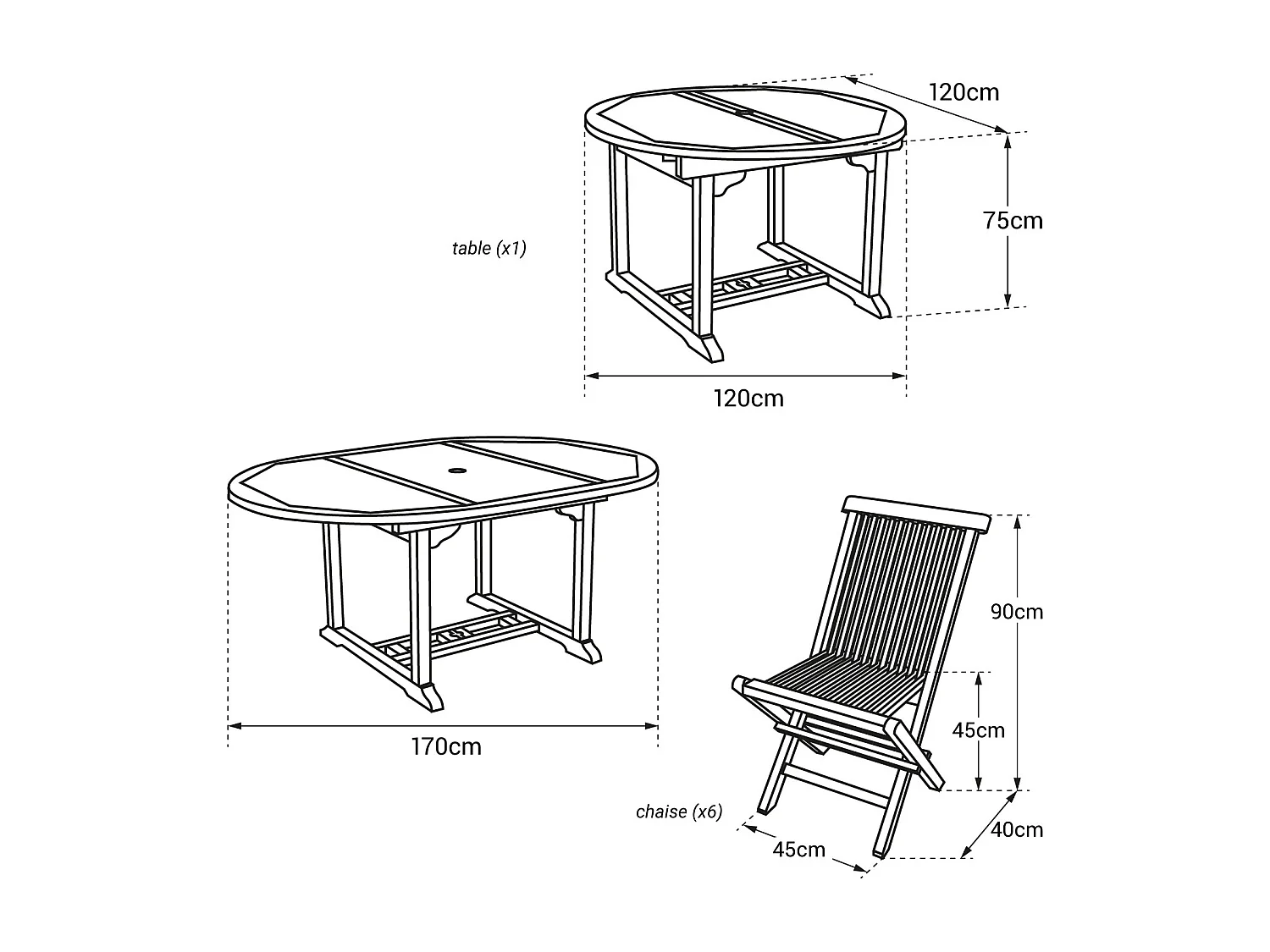Salon de jardin en teck LOMBOK - table ronde extensible - 6 places - HAPPY GARDEN