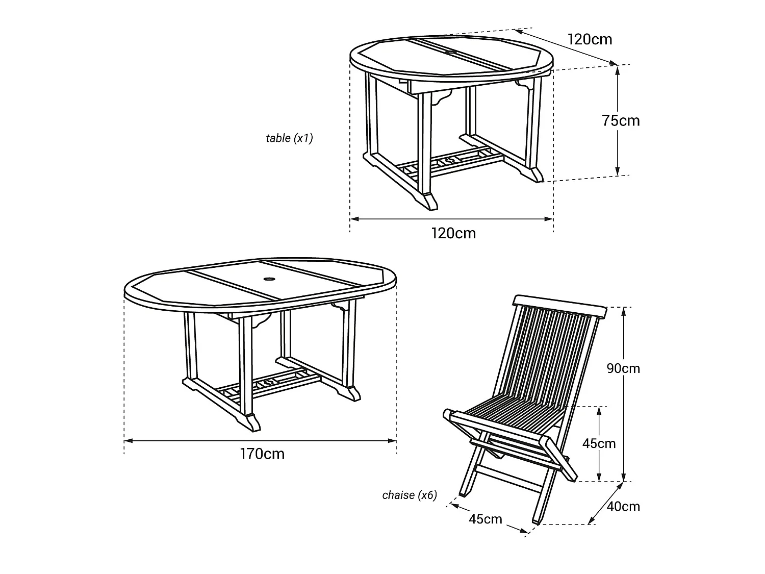 Salon de jardin en teck LOMBOK - table ronde extensible - 6 places - HAPPY GARDEN