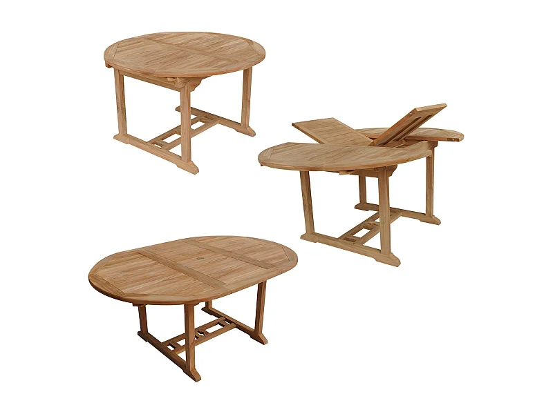 Salon de jardin en teck LOMBOK - table ronde extensible - 6 places - HAPPY GARDEN