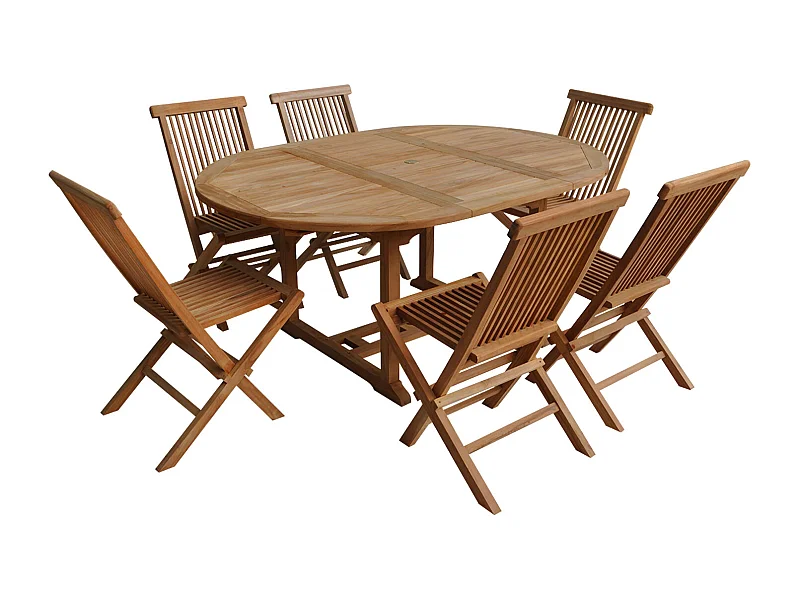 Salon de jardin en teck LOMBOK - table ronde extensible - 6 places - HAPPY GARDEN