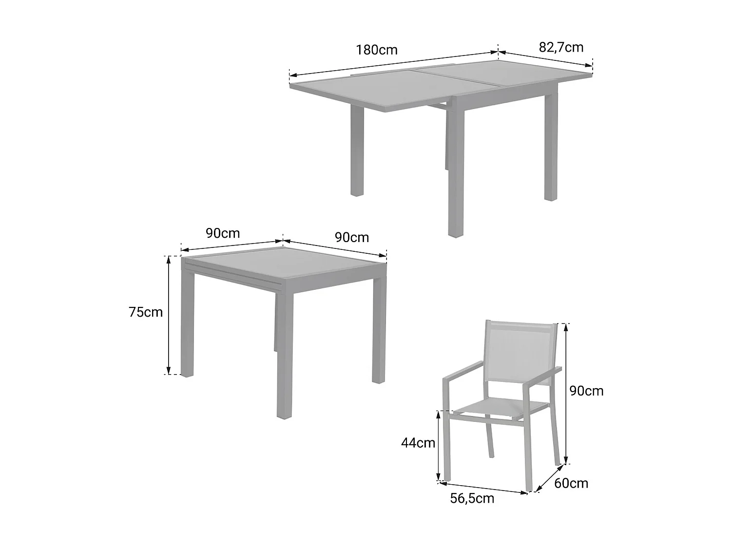 LAMPEDUSA grijs textilene verlengbare tuinset 8 zitplaatsen - wit aluminium