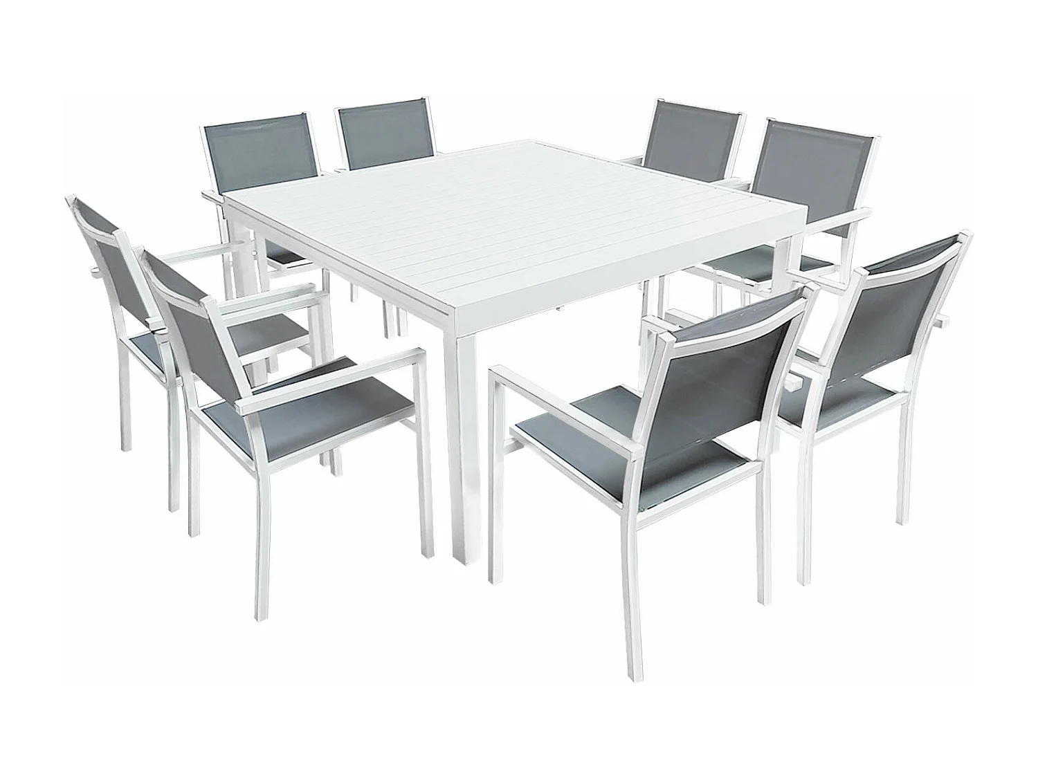 VENEZIA grijs textilene uittrekbare tuinset 140/200 - wit aluminium