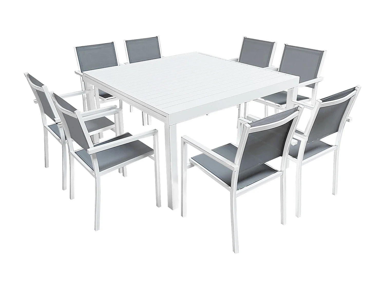 VENEZIA grijs textilene uittrekbare tuinset 140/200 - wit aluminium