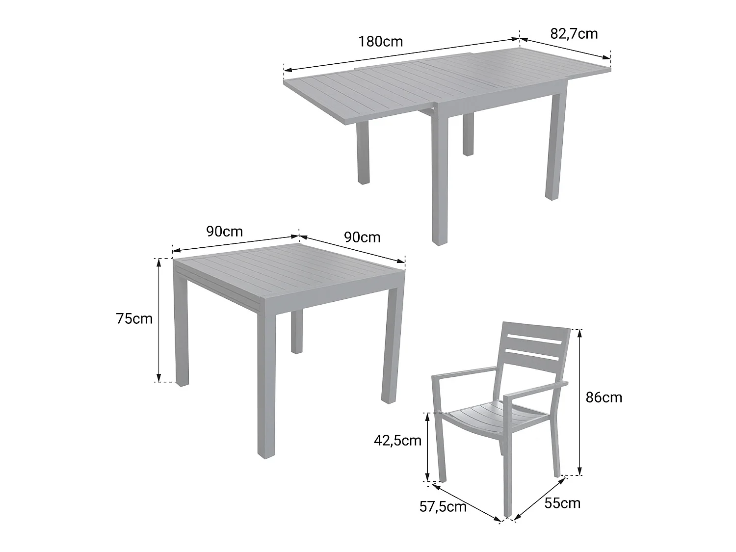 Salon de jardin VENEZIA extensible 90/180 en aluminium blanc - 8 places - HAPPY GARDEN
