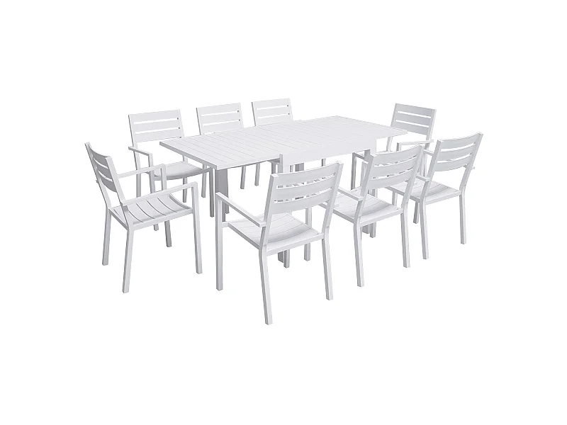 Salon de jardin VENEZIA extensible 90/180 en aluminium blanc - 8 places - HAPPY GARDEN