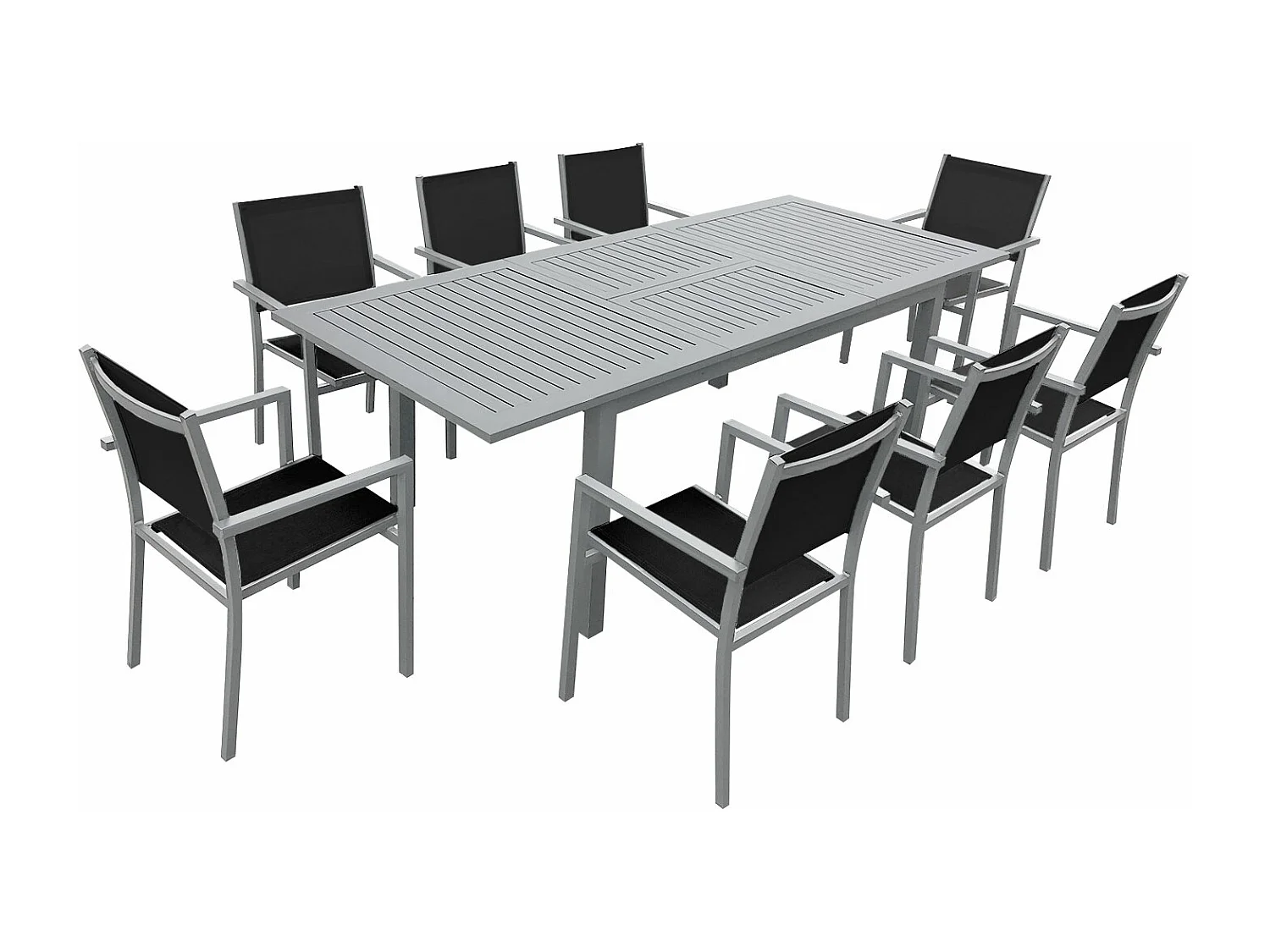 Salon de jardin CAPRI extensible en textilène noir 8 places - aluminium gris - HAPPY GARDEN