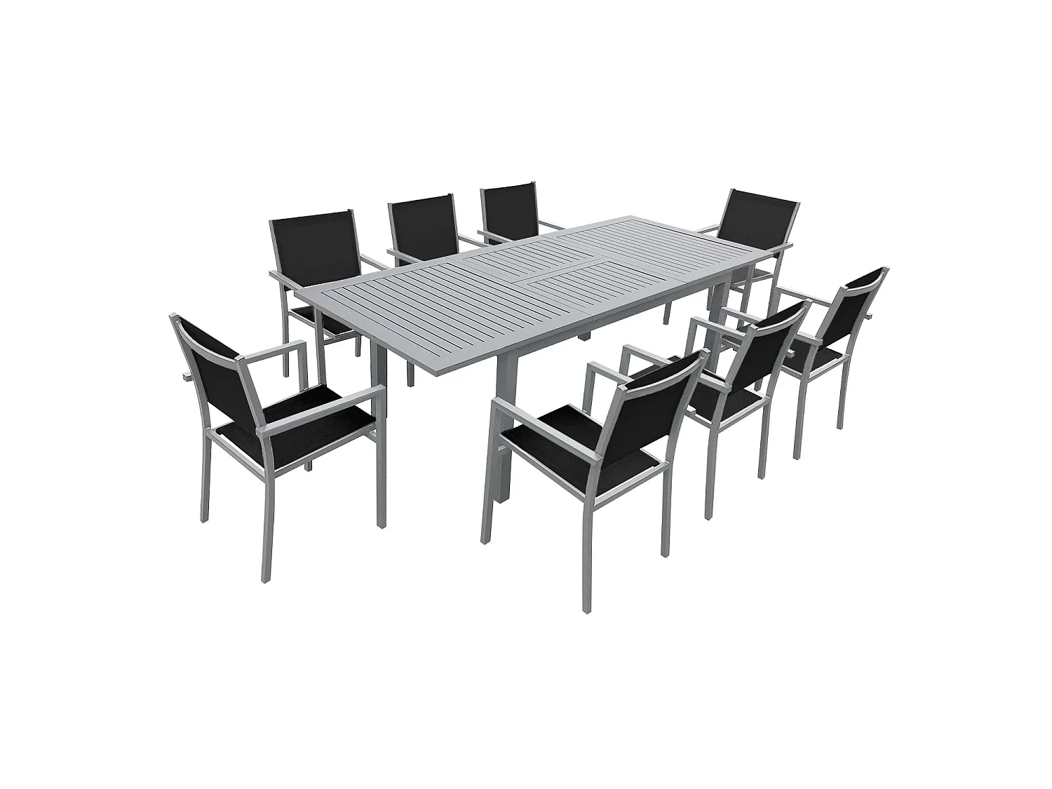 Salon de jardin CAPRI extensible en textilène noir 8 places - aluminium gris - HAPPY GARDEN
