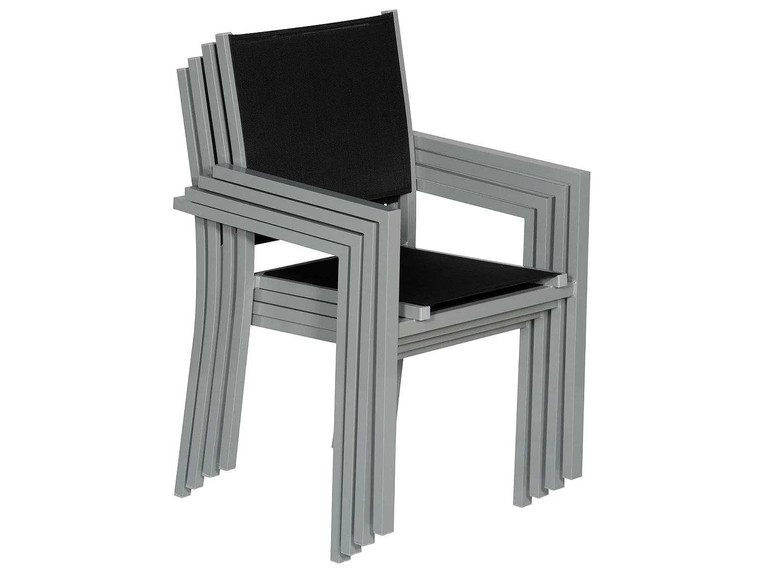 Salon de jardin CAPRI extensible en textilène noir 8 places - aluminium gris - HAPPY GARDEN