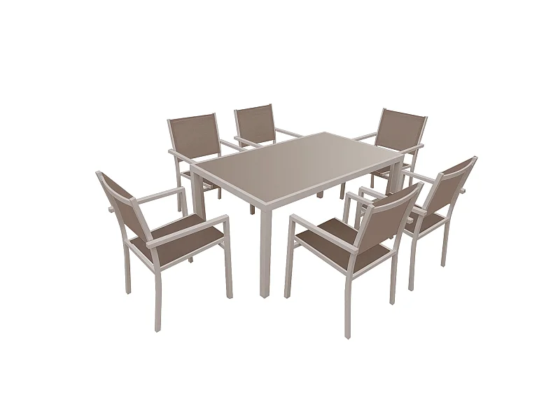 BERGAMO tuinset in textilene taupe 6 zitplaatsen - aluminium taupe