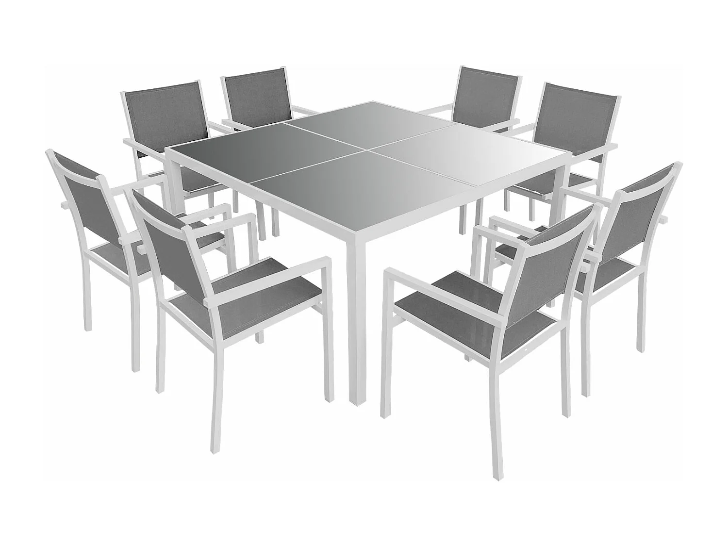 CAGLIARI set di mobili da giardino in textilene grigio 8 posti - alluminio bianco