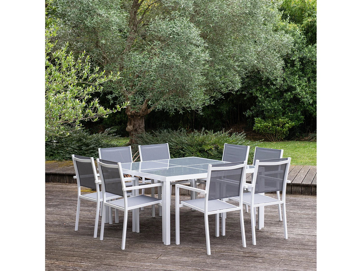 CAGLIARI set di mobili da giardino in textilene grigio 8 posti - alluminio bianco