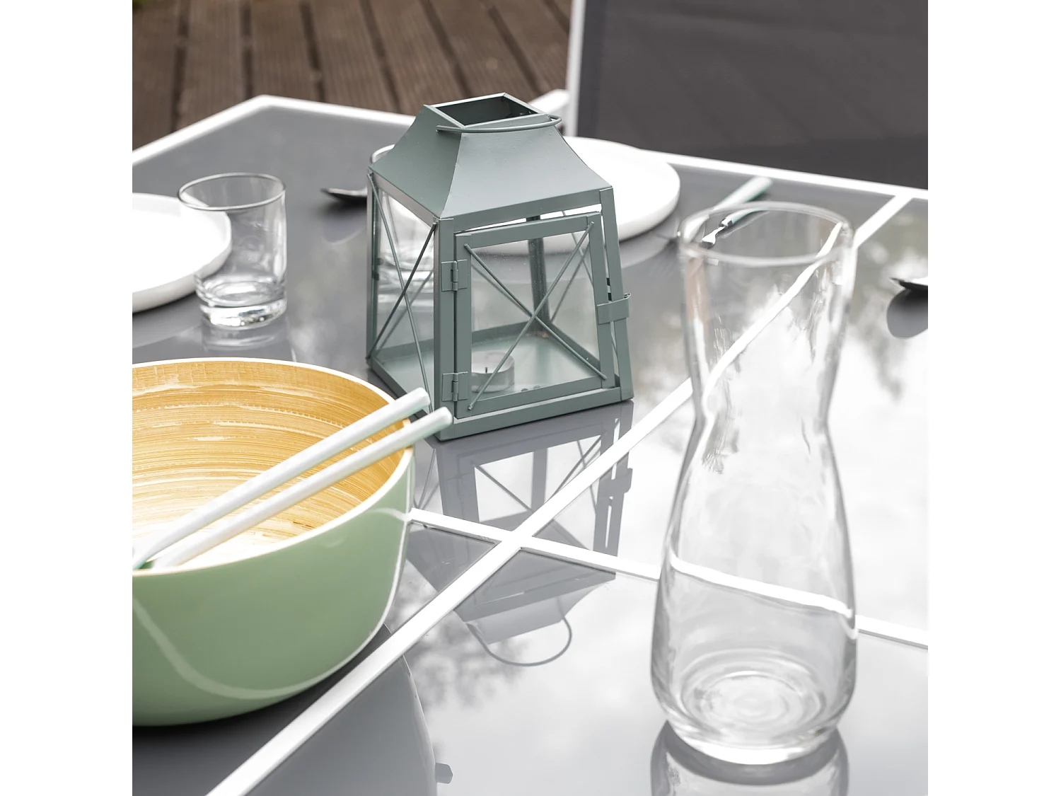 Salon de jardin CAGLIARI en textilène gris 8 places - aluminium blanc - HAPPY GARDEN