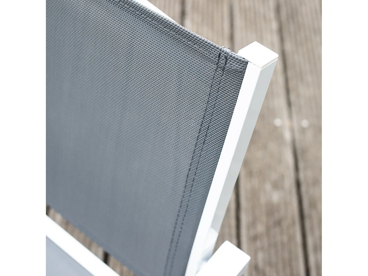 Salon de jardin CAGLIARI en textilène gris 8 places - aluminium blanc - HAPPY GARDEN