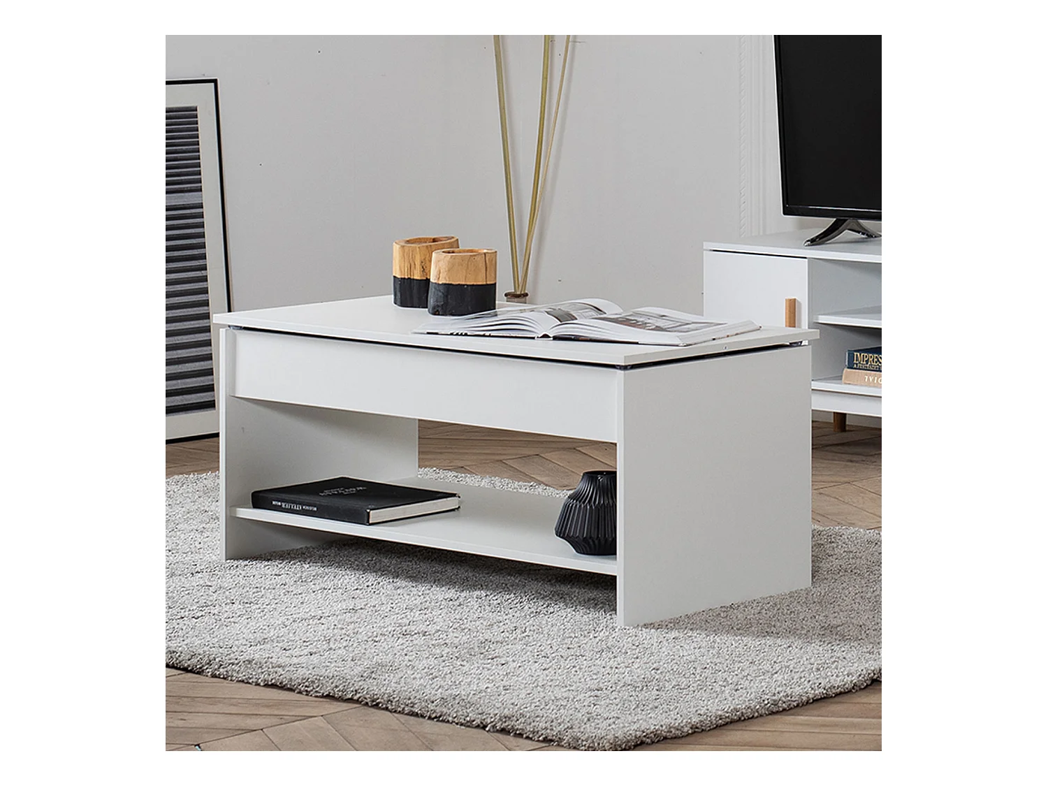 Table basse avec plateau relevable blanche HEDDA - HAPPY GARDEN