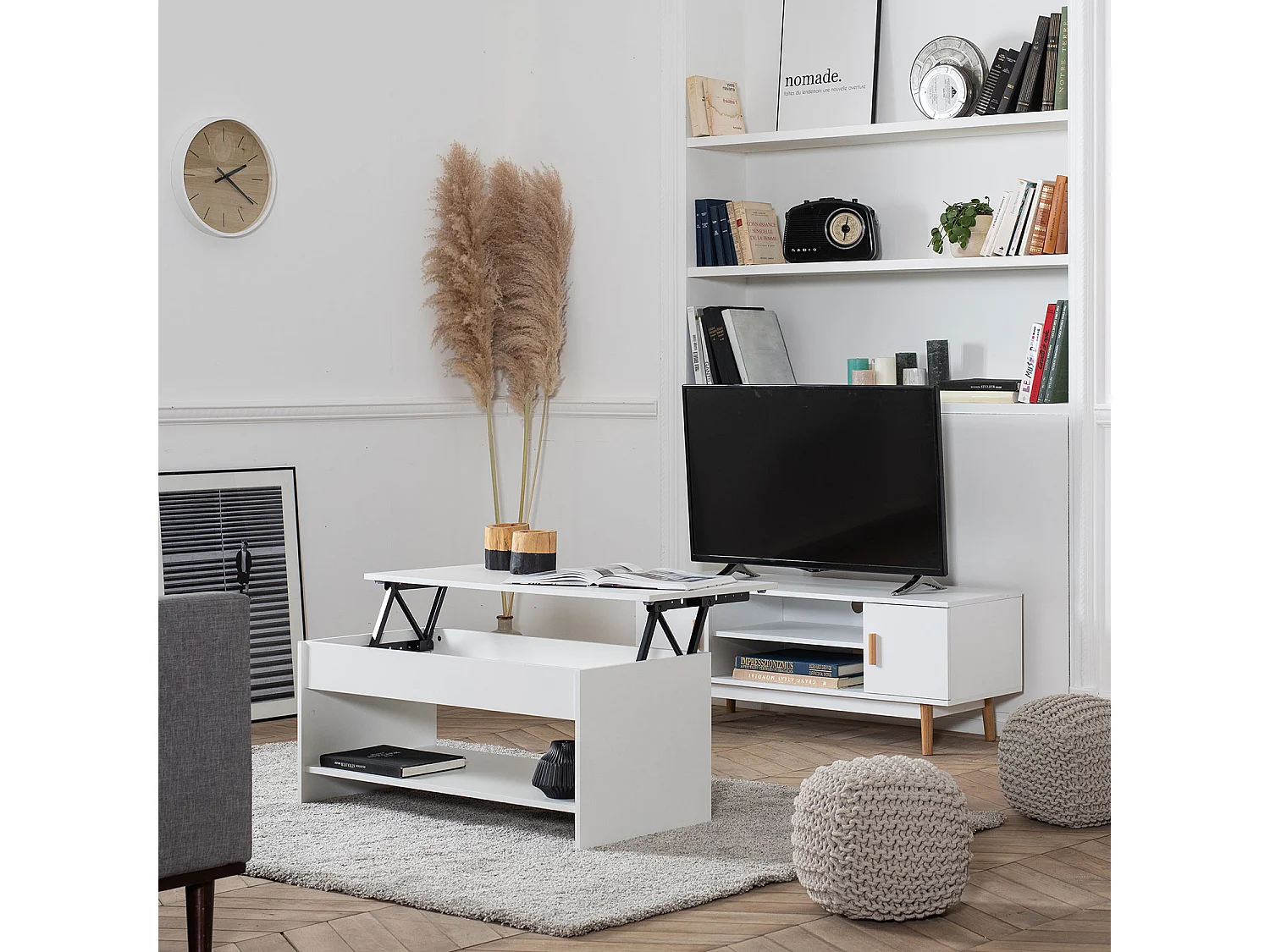 Table basse avec plateau relevable blanche HEDDA - HAPPY GARDEN