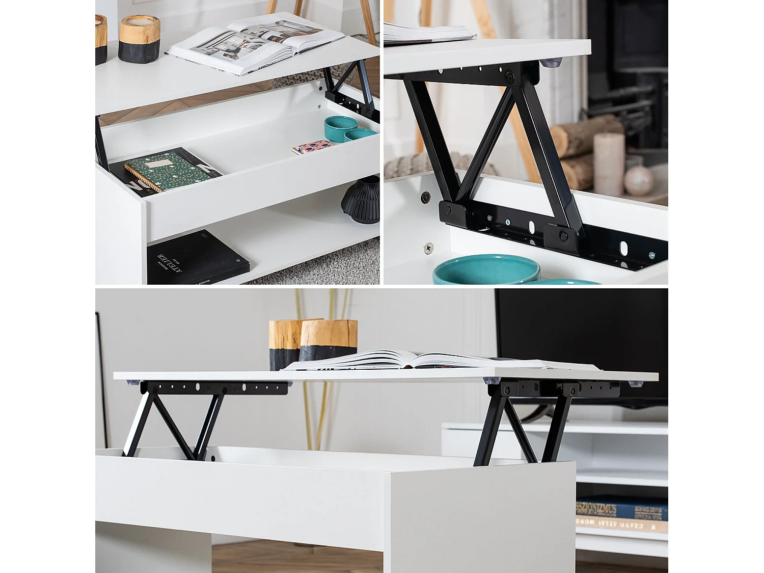 Table basse avec plateau relevable blanche HEDDA - HAPPY GARDEN