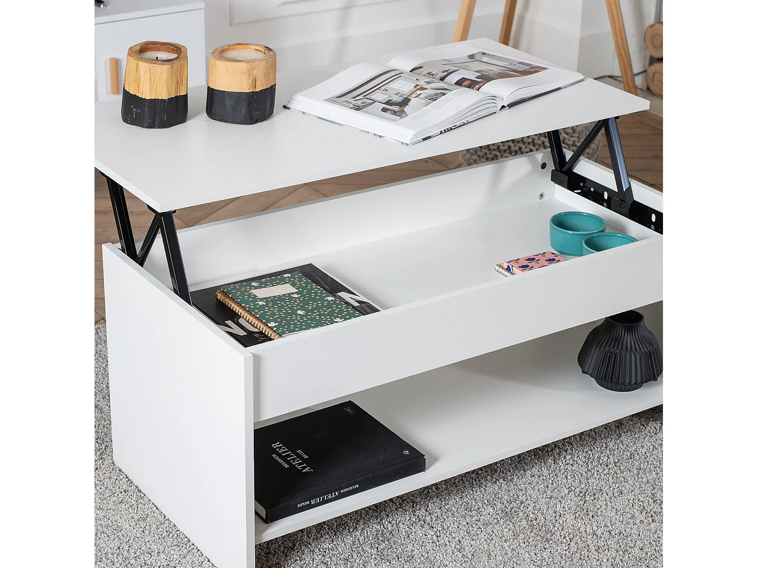 Table basse avec plateau relevable blanche HEDDA - HAPPY GARDEN