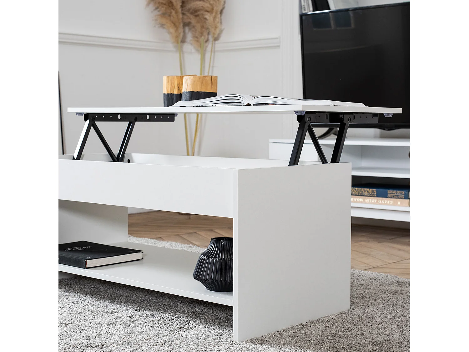Table basse avec plateau relevable blanche HEDDA - HAPPY GARDEN